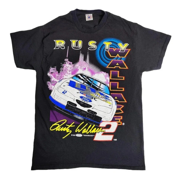Vintage Rusty Wallace Nascar Double Sided Shirt Like a Rocket Size Medium - Picture 1 of 7